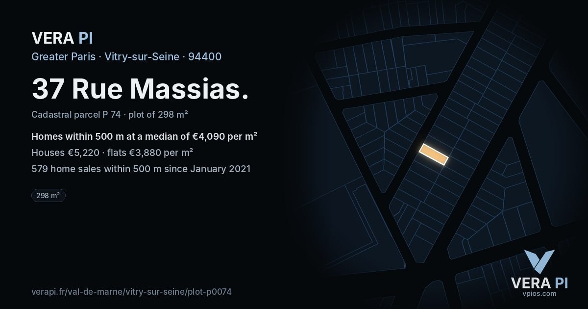 37 Rue Massias, Vitry-sur-Seine at night – the plot lit, the parcels around coloured by the prices near them