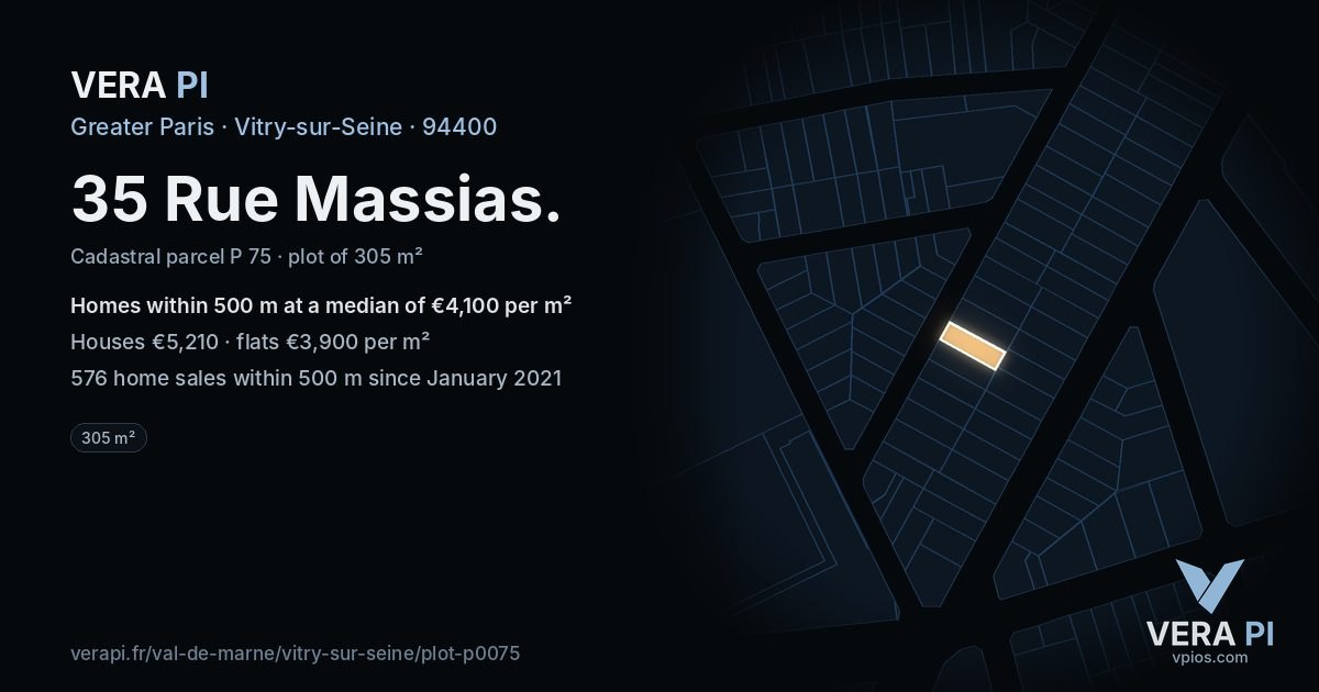 35 Rue Massias, Vitry-sur-Seine at night – the plot lit, the parcels around coloured by the prices near them