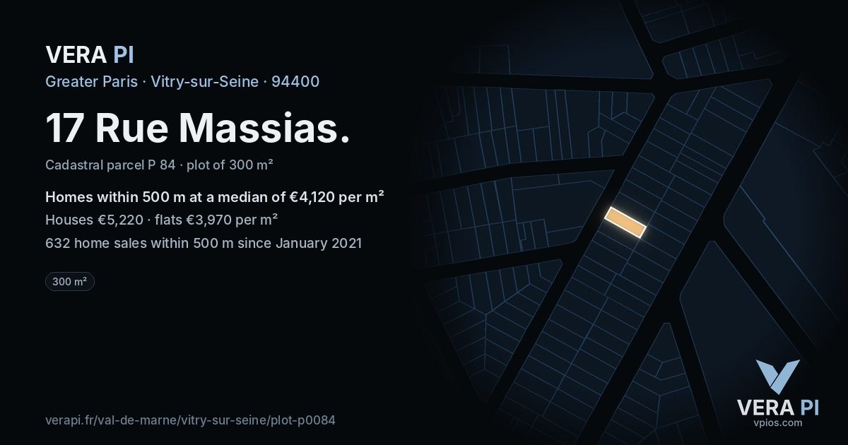 17 Rue Massias, Vitry-sur-Seine at night – the plot lit, the parcels around coloured by the prices near them