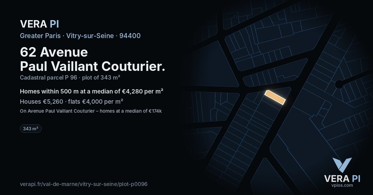 62 Avenue Paul Vaillant Couturier, Vitry-sur-Seine at night – the plot lit, the parcels around coloured by the prices near them