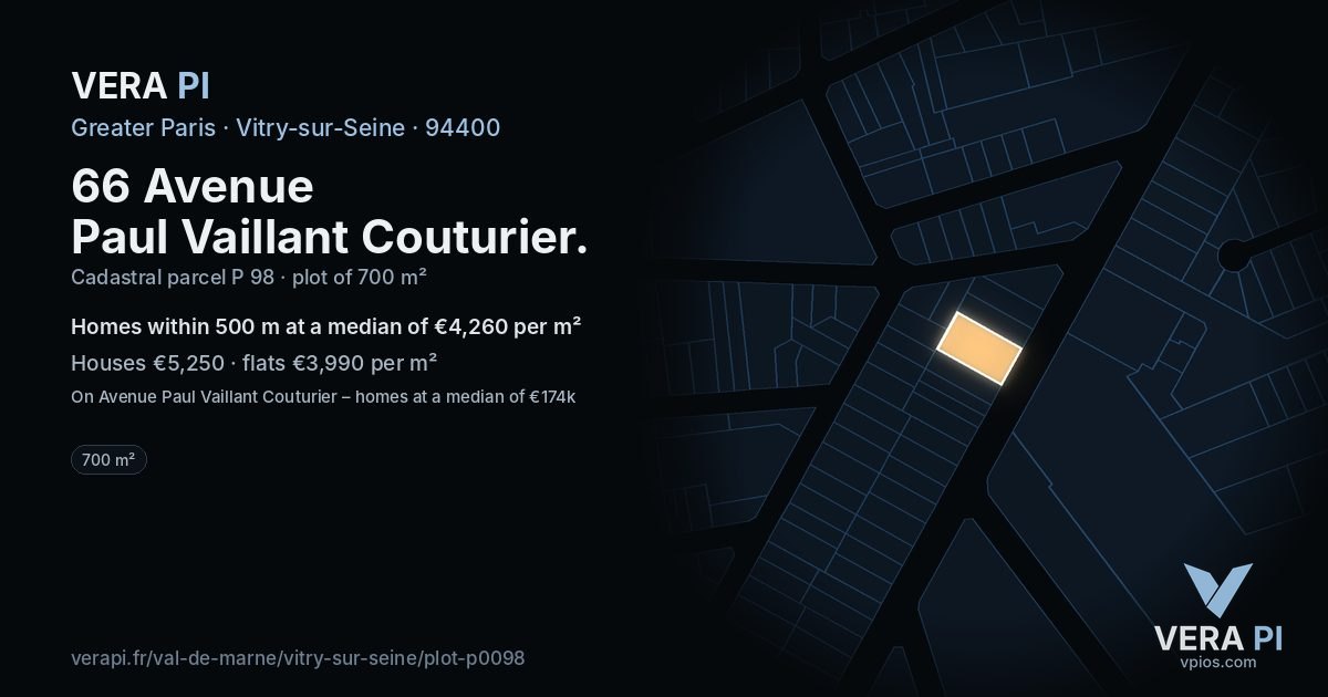 66 Avenue Paul Vaillant Couturier, Vitry-sur-Seine at night – the plot lit, the parcels around coloured by the prices near them