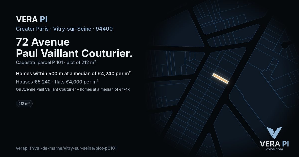 72 Avenue Paul Vaillant Couturier, Vitry-sur-Seine at night – the plot lit, the parcels around coloured by the prices near them