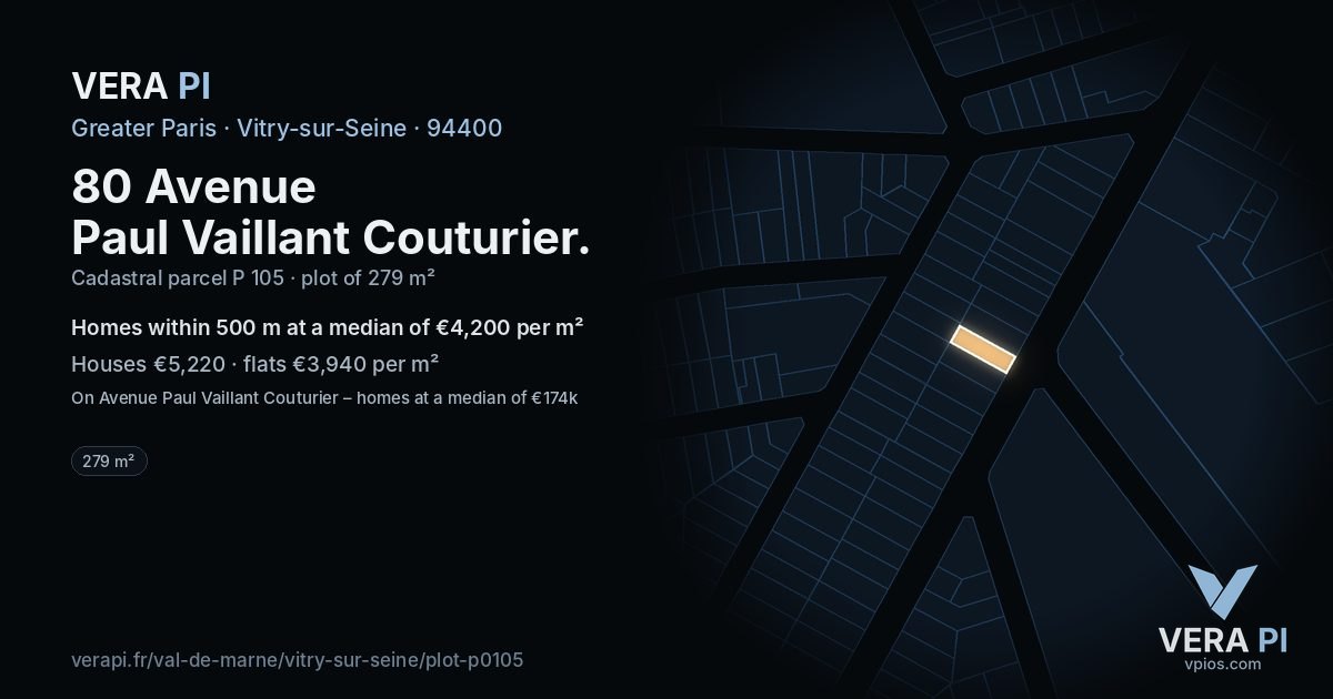 80 Avenue Paul Vaillant Couturier, Vitry-sur-Seine at night – the plot lit, the parcels around coloured by the prices near them