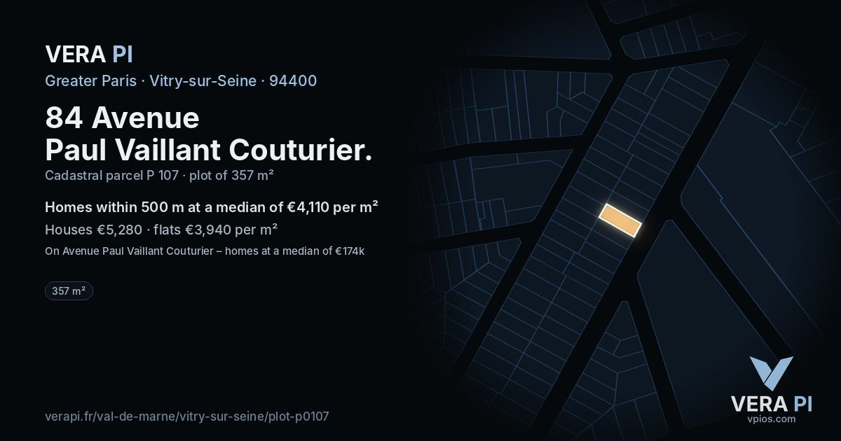 84 Avenue Paul Vaillant Couturier, Vitry-sur-Seine at night – the plot lit, the parcels around coloured by the prices near them