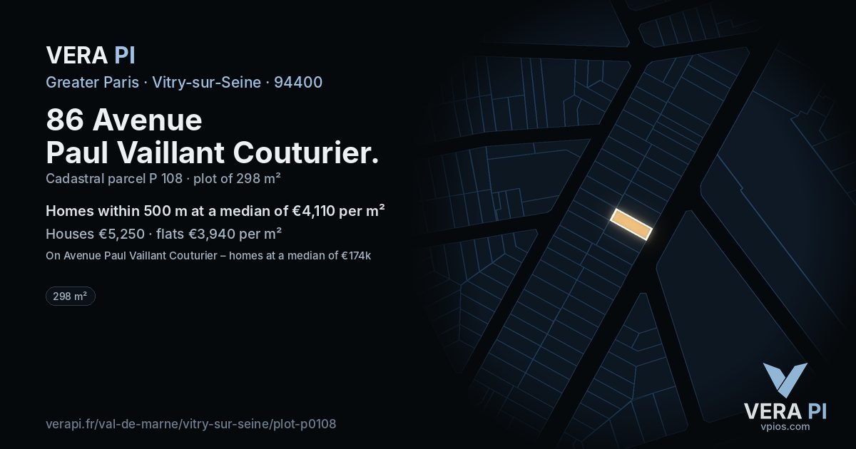 86 Avenue Paul Vaillant Couturier, Vitry-sur-Seine at night – the plot lit, the parcels around coloured by the prices near them