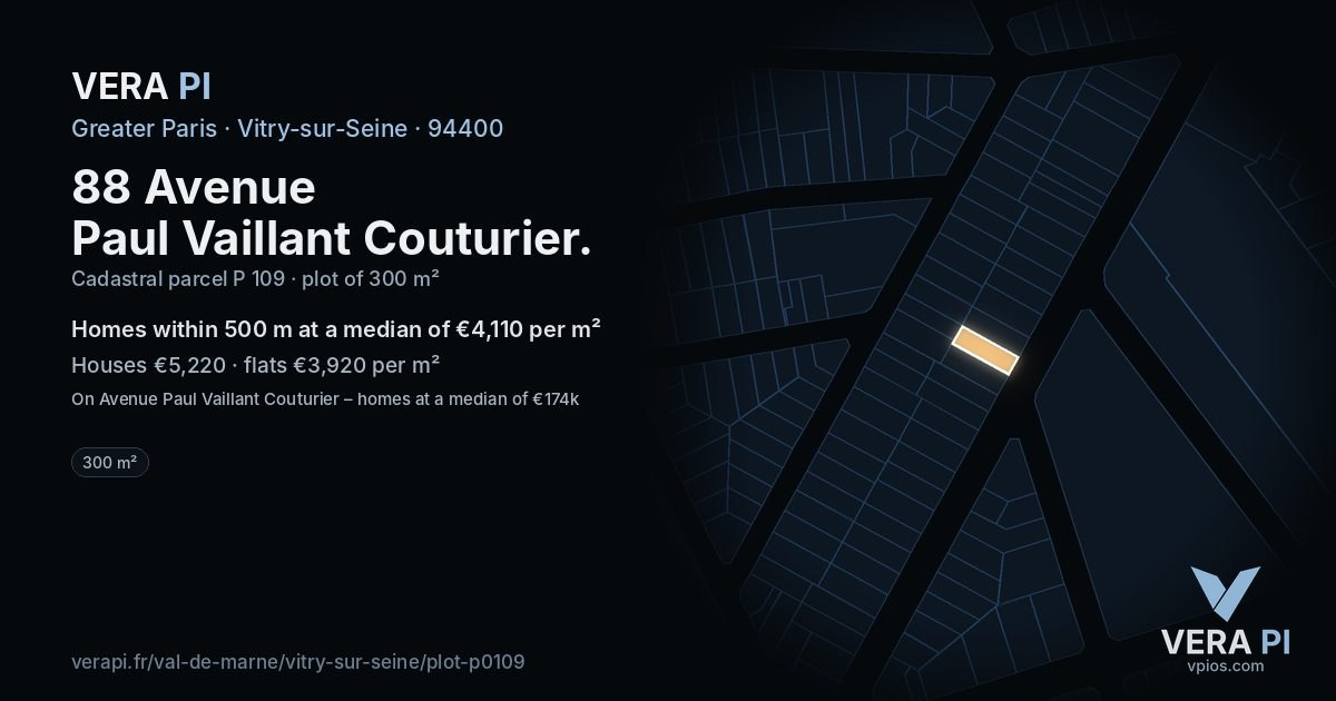 88 Avenue Paul Vaillant Couturier, Vitry-sur-Seine at night – the plot lit, the parcels around coloured by the prices near them