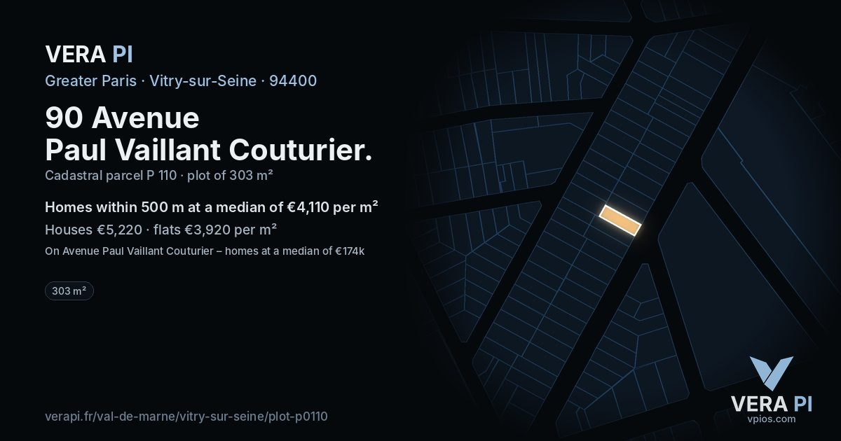 90 Avenue Paul Vaillant Couturier, Vitry-sur-Seine at night – the plot lit, the parcels around coloured by the prices near them