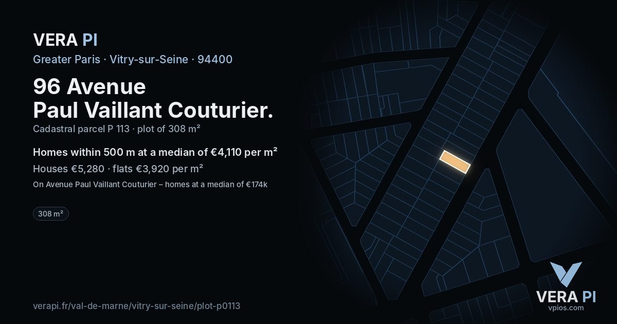 96 Avenue Paul Vaillant Couturier, Vitry-sur-Seine at night – the plot lit, the parcels around coloured by the prices near them
