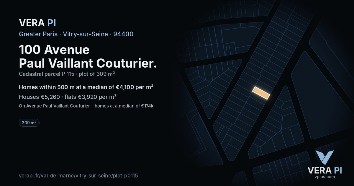 100 Avenue Paul Vaillant Couturier, Vitry-sur-Seine at night – the plot lit, the parcels around coloured by the prices near them