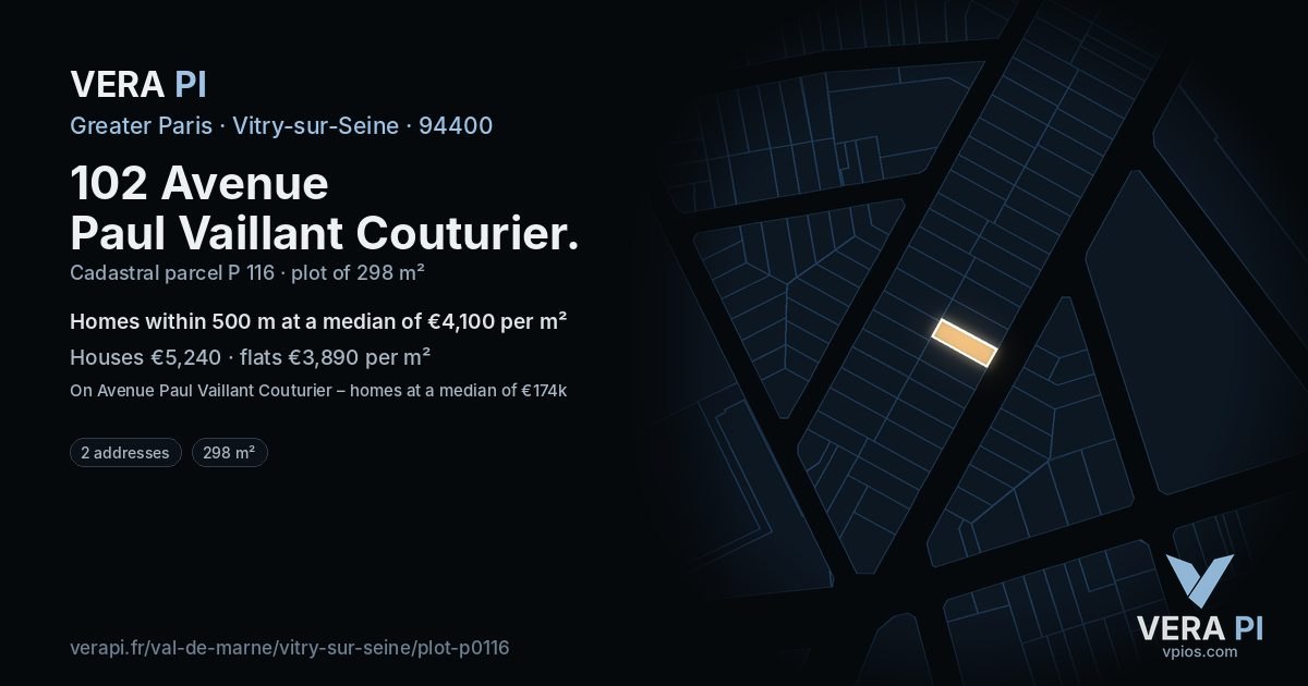 102 Avenue Paul Vaillant Couturier, Vitry-sur-Seine at night – the plot lit, the parcels around coloured by the prices near them