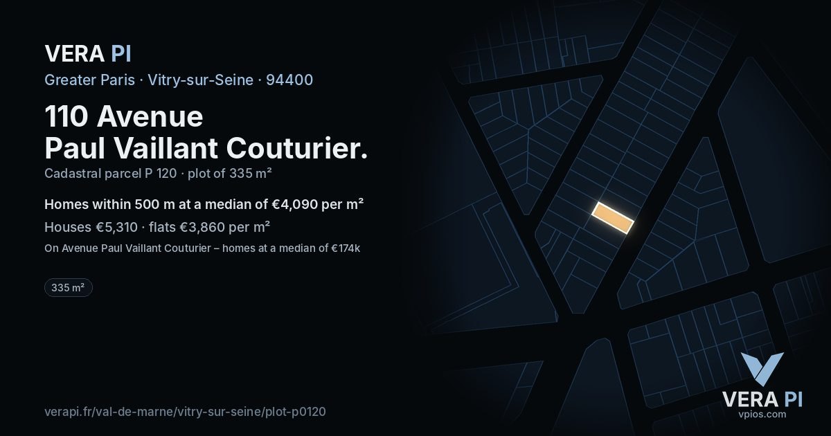 110 Avenue Paul Vaillant Couturier, Vitry-sur-Seine at night – the plot lit, the parcels around coloured by the prices near them