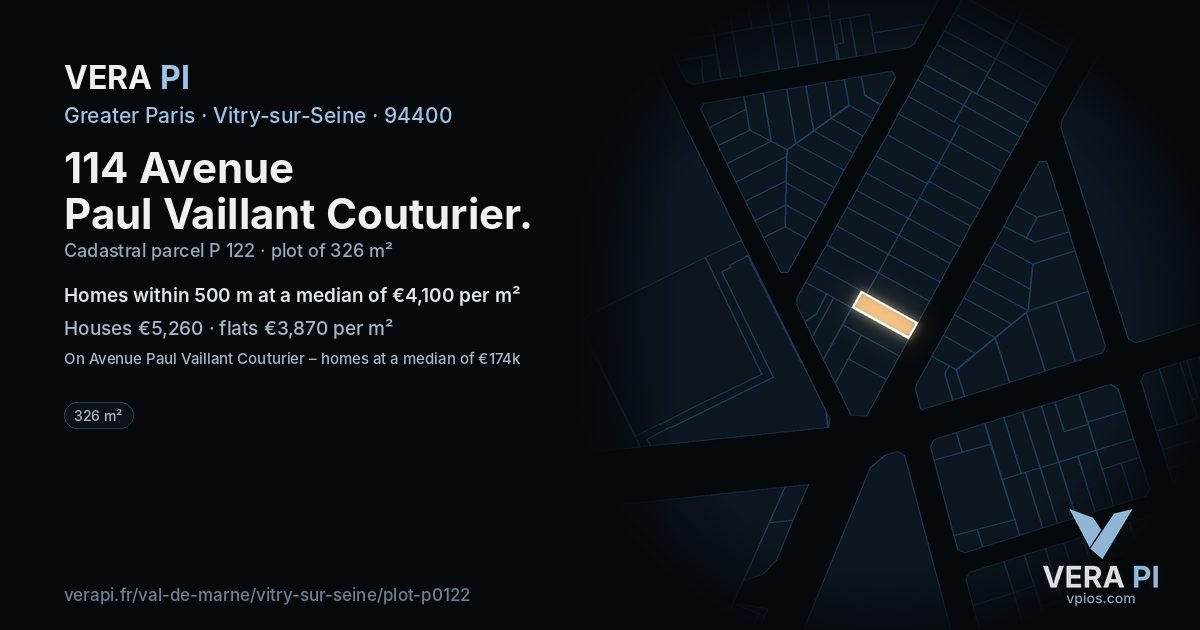 114 Avenue Paul Vaillant Couturier, Vitry-sur-Seine at night – the plot lit, the parcels around coloured by the prices near them