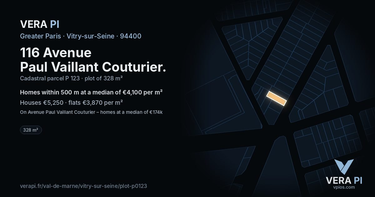 116 Avenue Paul Vaillant Couturier, Vitry-sur-Seine at night – the plot lit, the parcels around coloured by the prices near them