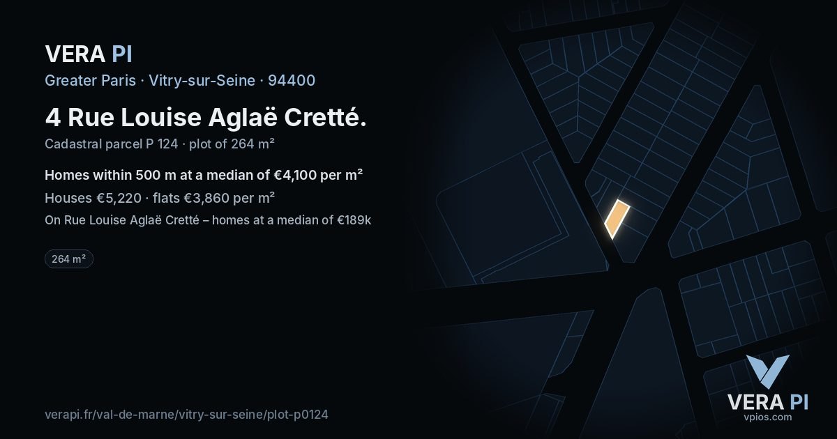 4 Rue Louise Aglaë Cretté, Vitry-sur-Seine at night – the plot lit, the parcels around coloured by the prices near them
