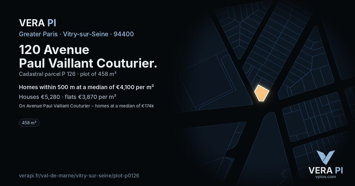 120 Avenue Paul Vaillant Couturier, Vitry-sur-Seine at night – the plot lit, the parcels around coloured by the prices near them