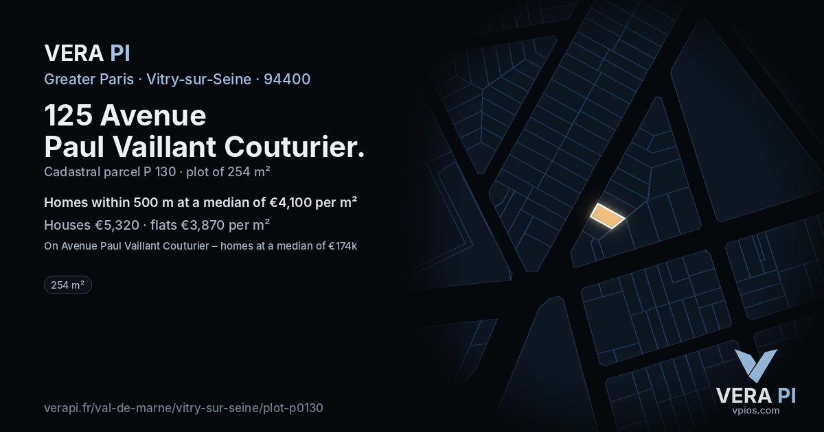 125 Avenue Paul Vaillant Couturier, Vitry-sur-Seine at night – the plot lit, the parcels around coloured by the prices near them