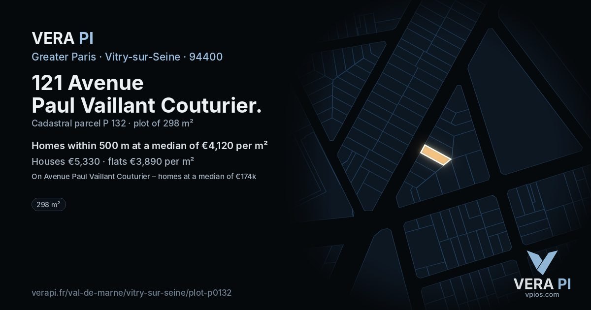121 Avenue Paul Vaillant Couturier, Vitry-sur-Seine at night – the plot lit, the parcels around coloured by the prices near them