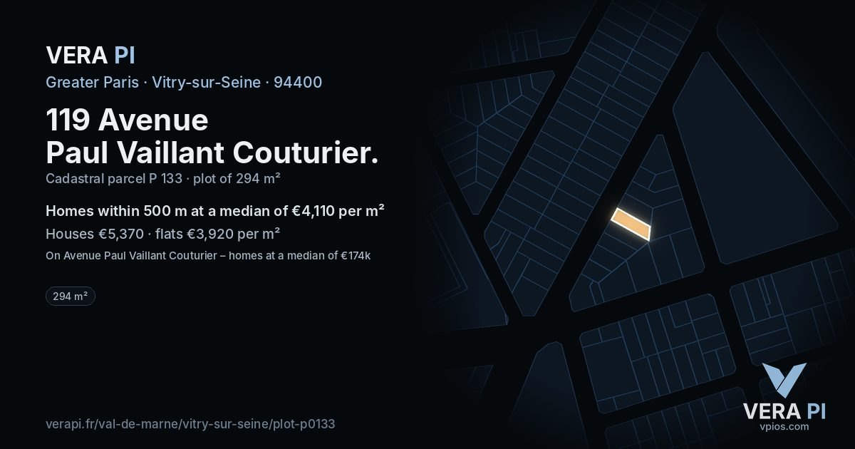 119 Avenue Paul Vaillant Couturier, Vitry-sur-Seine at night – the plot lit, the parcels around coloured by the prices near them