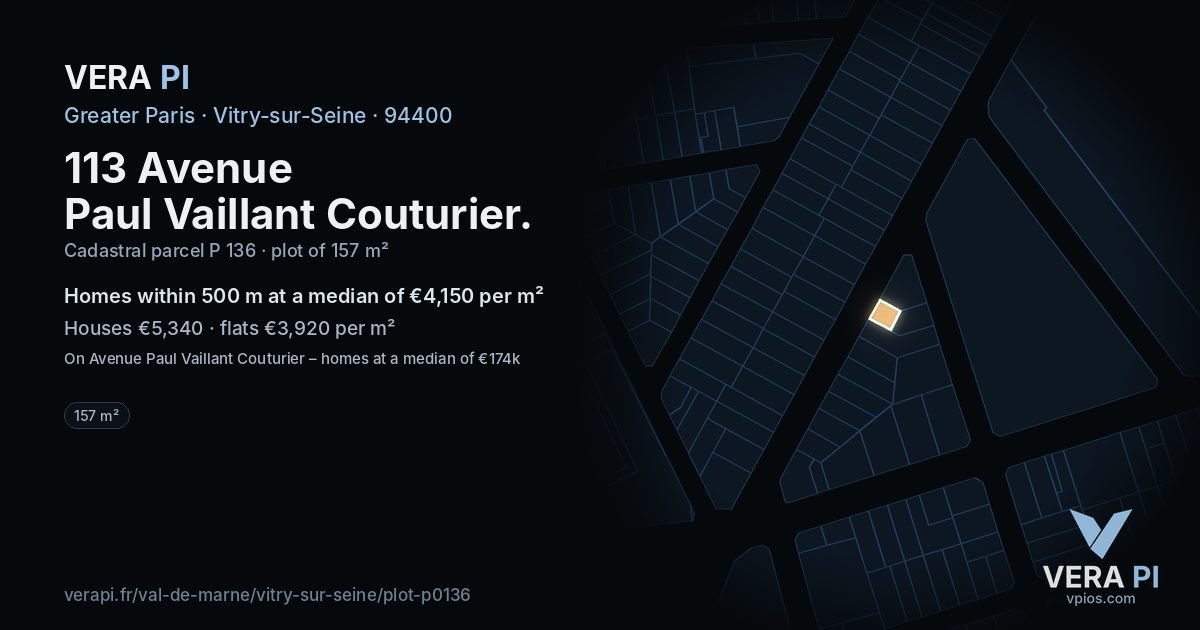 113 Avenue Paul Vaillant Couturier, Vitry-sur-Seine at night – the plot lit, the parcels around coloured by the prices near them