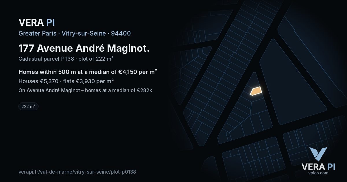 177 Avenue André Maginot, Vitry-sur-Seine at night – the plot lit, the parcels around coloured by the prices near them