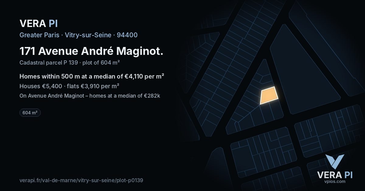 171 Avenue André Maginot, Vitry-sur-Seine at night – the plot lit, the parcels around coloured by the prices near them