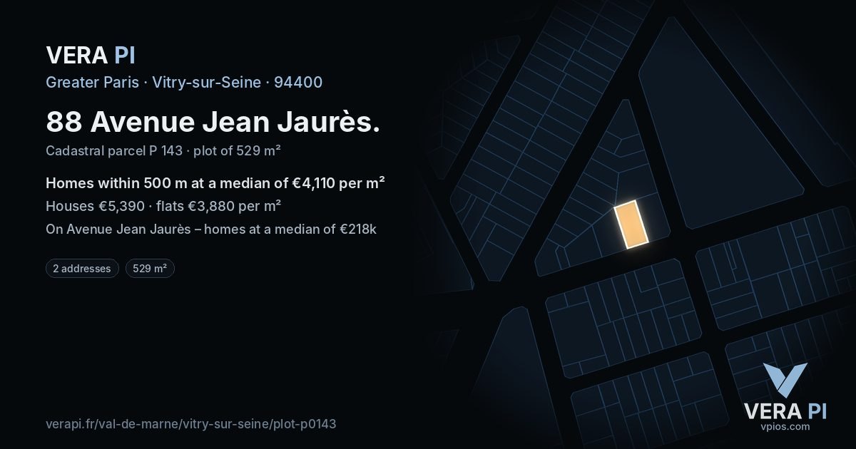 88 Avenue Jean Jaurès, Vitry-sur-Seine at night – the plot lit, the parcels around coloured by the prices near them