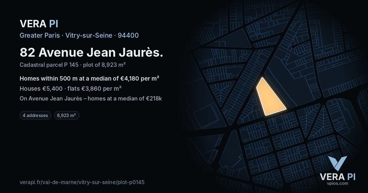 82 Avenue Jean Jaurès, Vitry-sur-Seine at night – the plot lit, the parcels around coloured by the prices near them