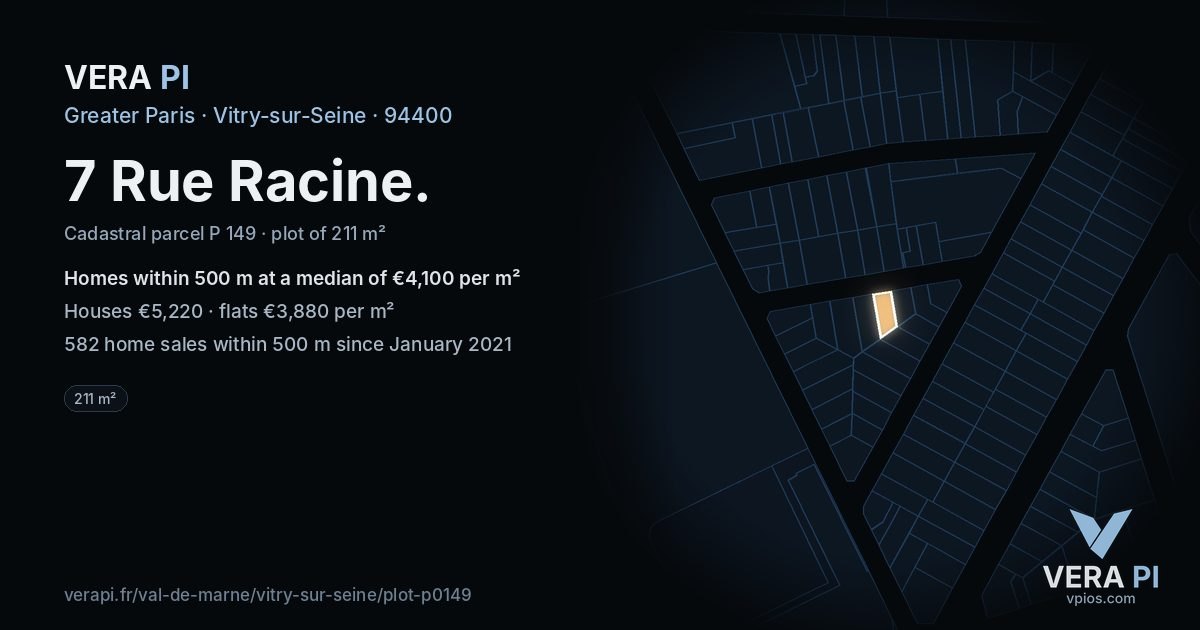 7 Rue Racine, Vitry-sur-Seine at night – the plot lit, the parcels around coloured by the prices near them