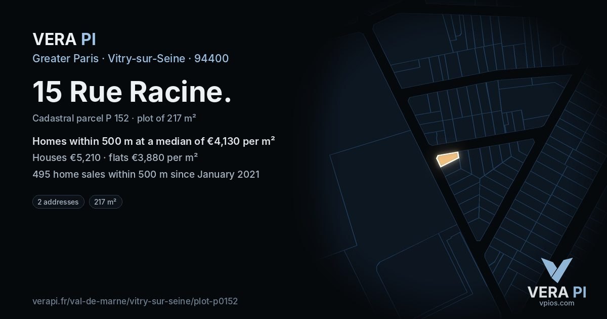 15 Rue Racine, Vitry-sur-Seine at night – the plot lit, the parcels around coloured by the prices near them