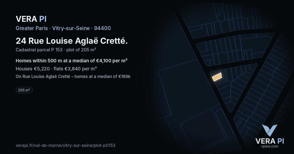 24 Rue Louise Aglaë Cretté, Vitry-sur-Seine at night – the plot lit, the parcels around coloured by the prices near them
