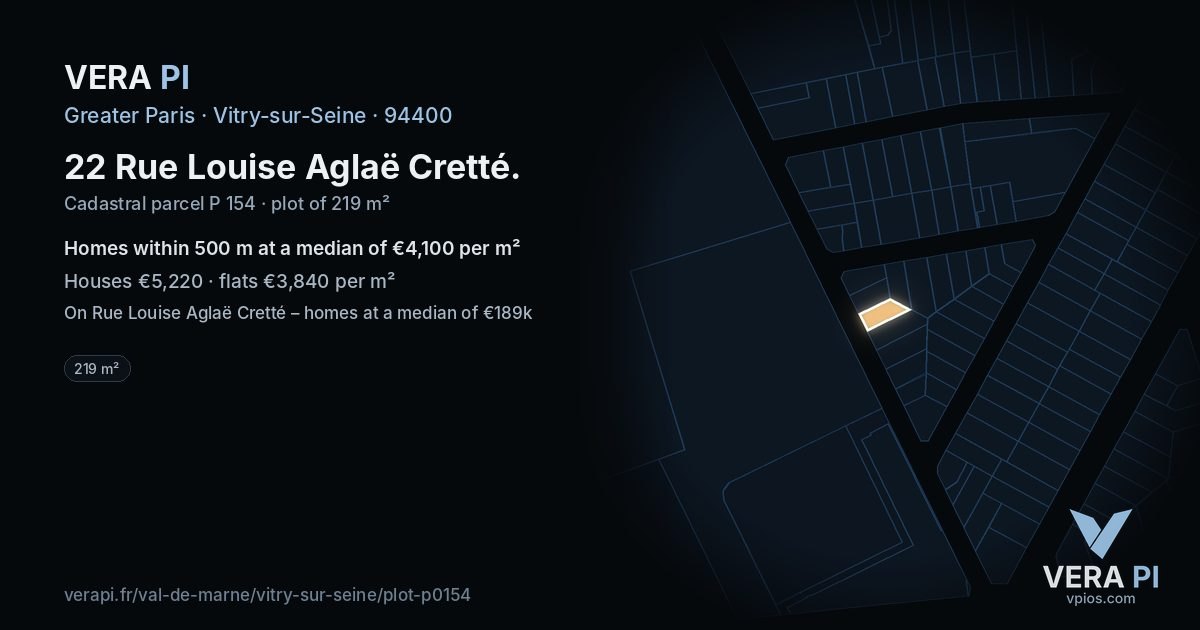 22 Rue Louise Aglaë Cretté, Vitry-sur-Seine at night – the plot lit, the parcels around coloured by the prices near them