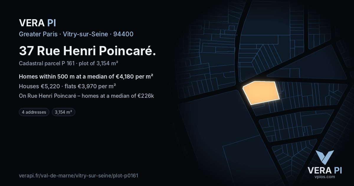 37 Rue Henri Poincaré, Vitry-sur-Seine at night – the plot lit, the parcels around coloured by the prices near them