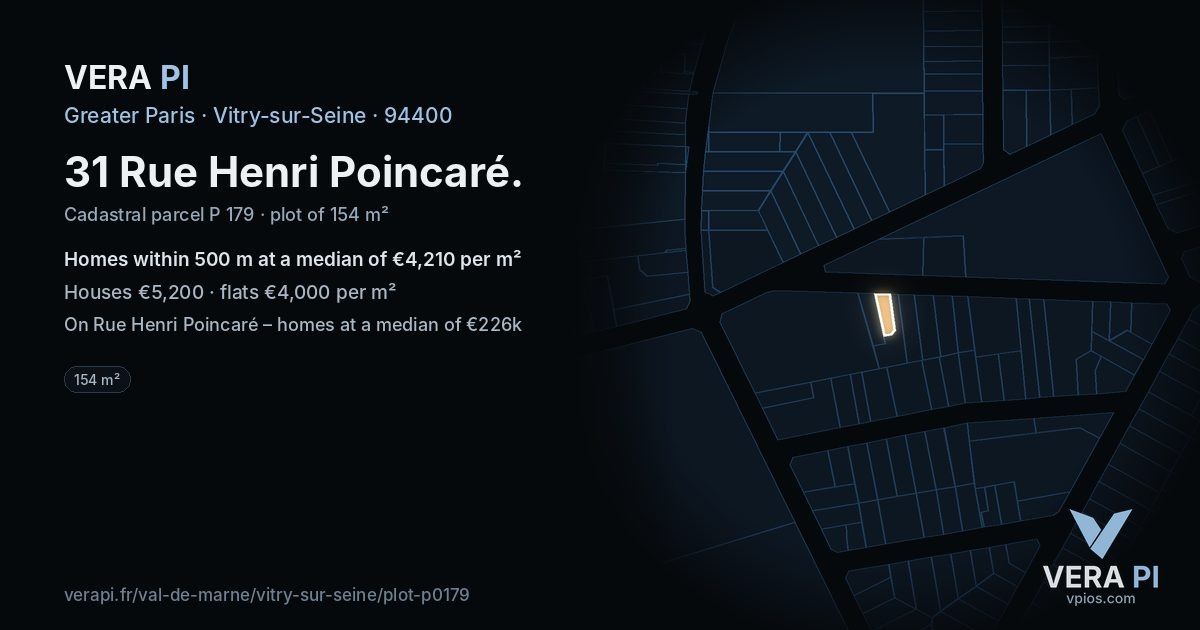31 Rue Henri Poincaré, Vitry-sur-Seine at night – the plot lit, the parcels around coloured by the prices near them