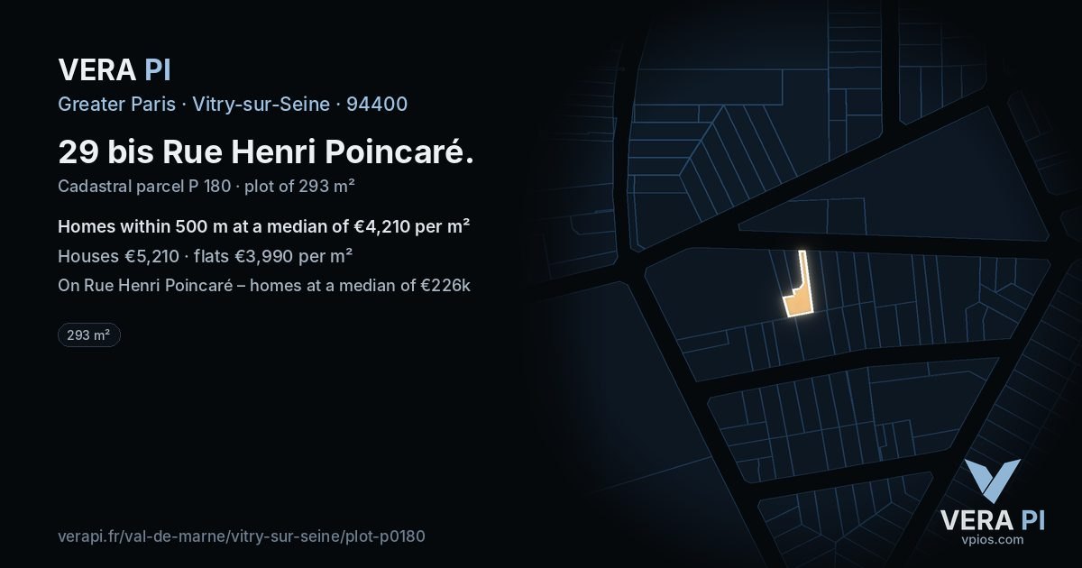 29 bis Rue Henri Poincaré, Vitry-sur-Seine at night – the plot lit, the parcels around coloured by the prices near them