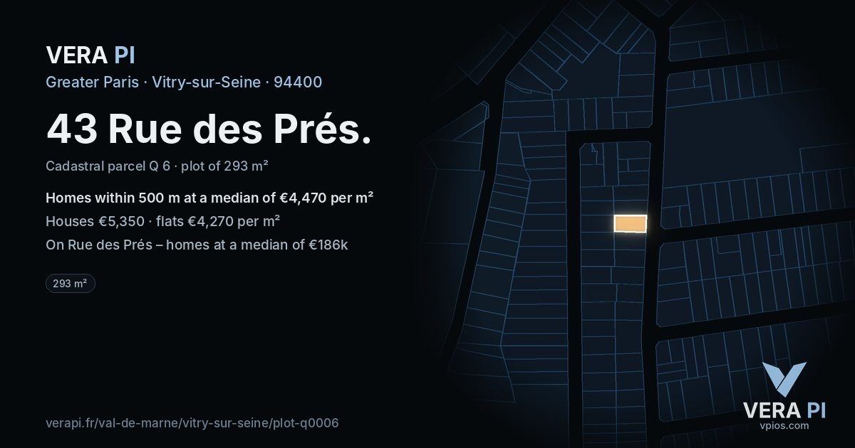 43 Rue des Prés, Vitry-sur-Seine at night – the plot lit, the parcels around coloured by the prices near them