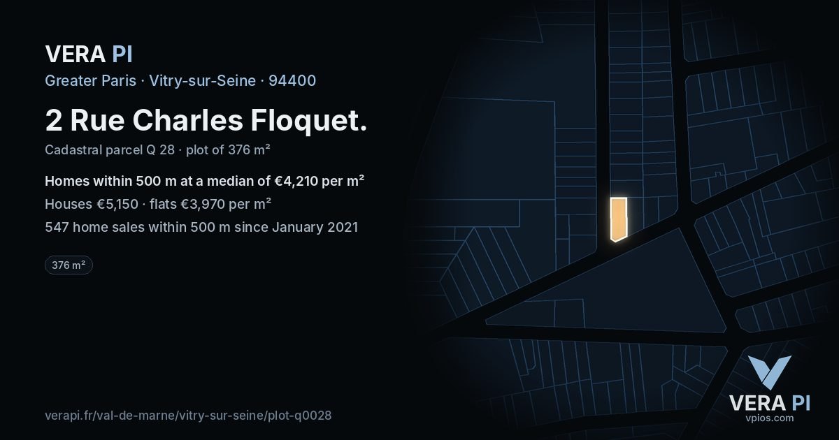 2 Rue Charles Floquet, Vitry-sur-Seine at night – the plot lit, the parcels around coloured by the prices near them