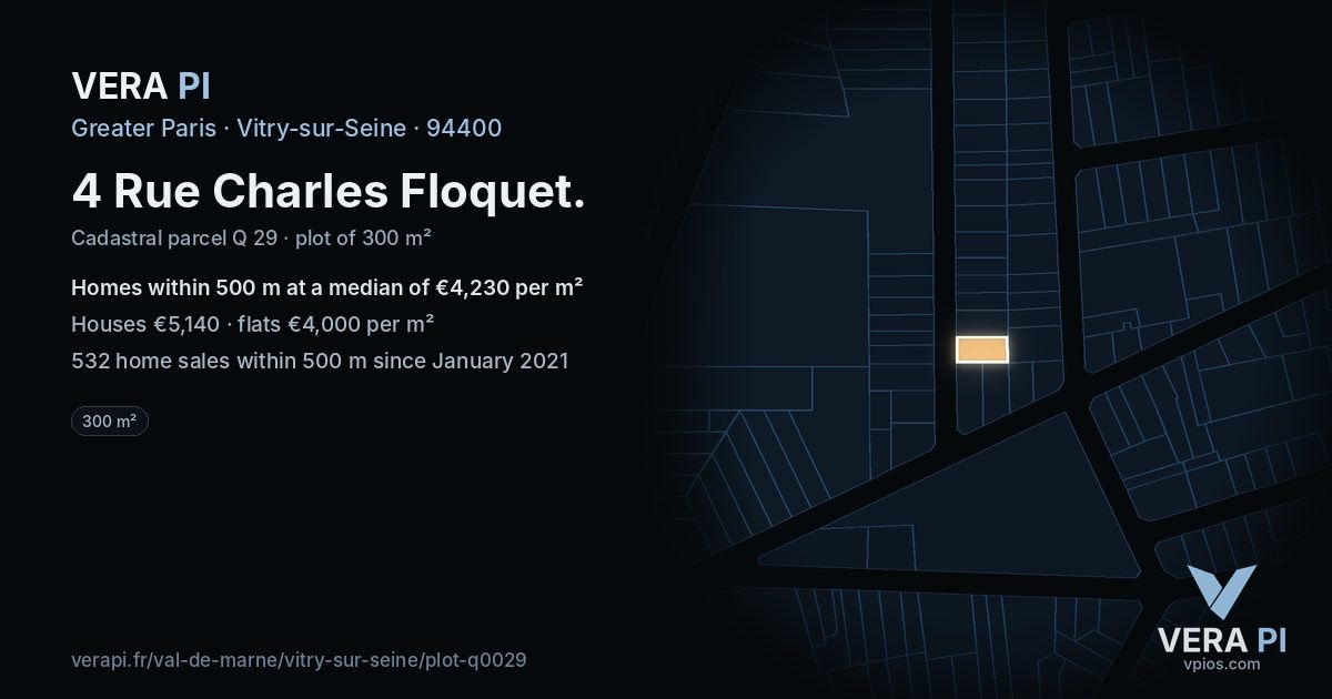 4 Rue Charles Floquet, Vitry-sur-Seine at night – the plot lit, the parcels around coloured by the prices near them