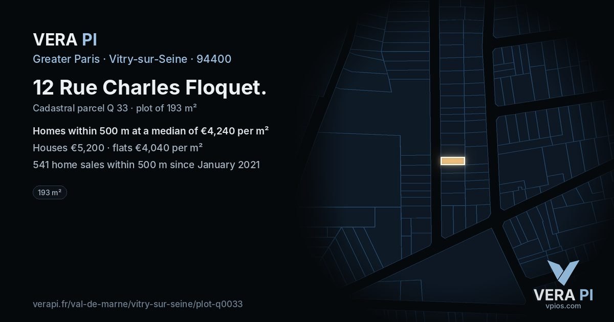 12 Rue Charles Floquet, Vitry-sur-Seine at night – the plot lit, the parcels around coloured by the prices near them