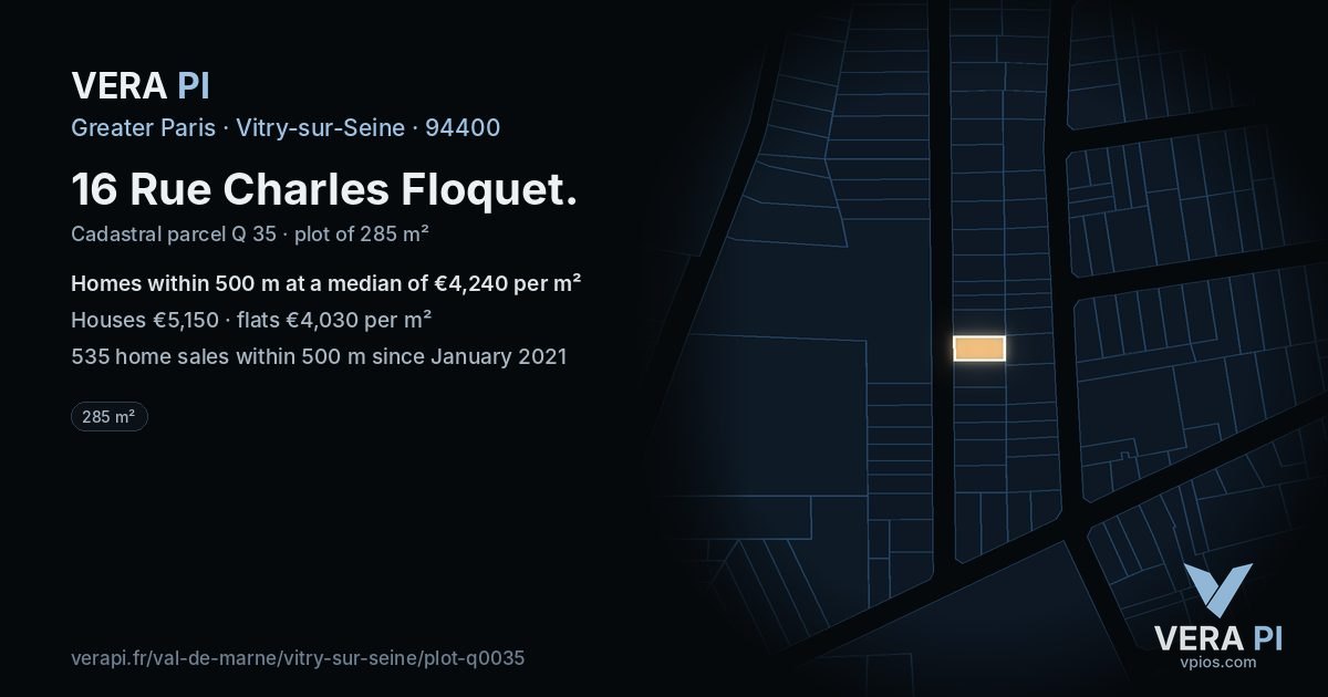 16 Rue Charles Floquet, Vitry-sur-Seine at night – the plot lit, the parcels around coloured by the prices near them
