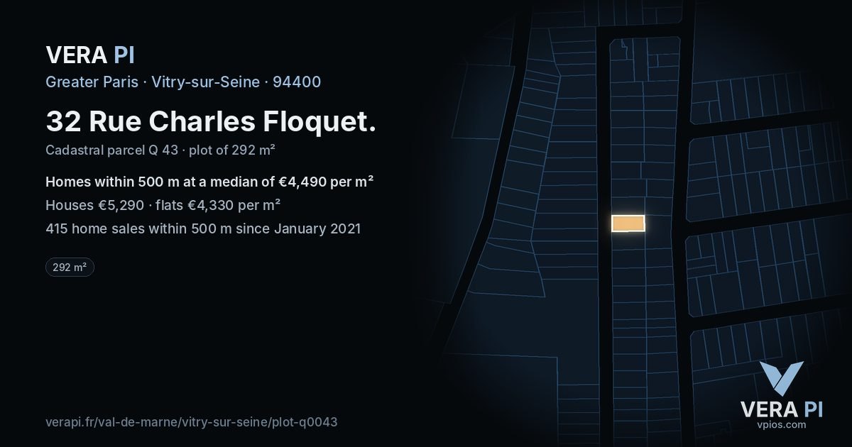 32 Rue Charles Floquet, Vitry-sur-Seine at night – the plot lit, the parcels around coloured by the prices near them
