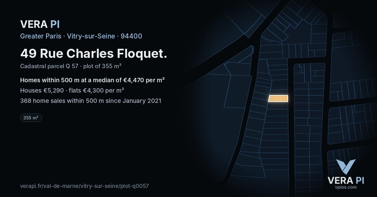 49 Rue Charles Floquet, Vitry-sur-Seine at night – the plot lit, the parcels around coloured by the prices near them