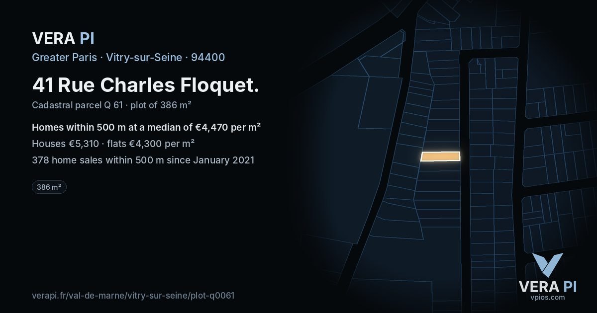 41 Rue Charles Floquet, Vitry-sur-Seine at night – the plot lit, the parcels around coloured by the prices near them
