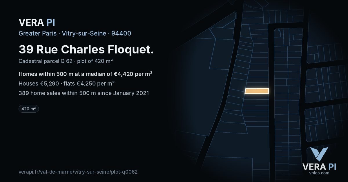 39 Rue Charles Floquet, Vitry-sur-Seine at night – the plot lit, the parcels around coloured by the prices near them