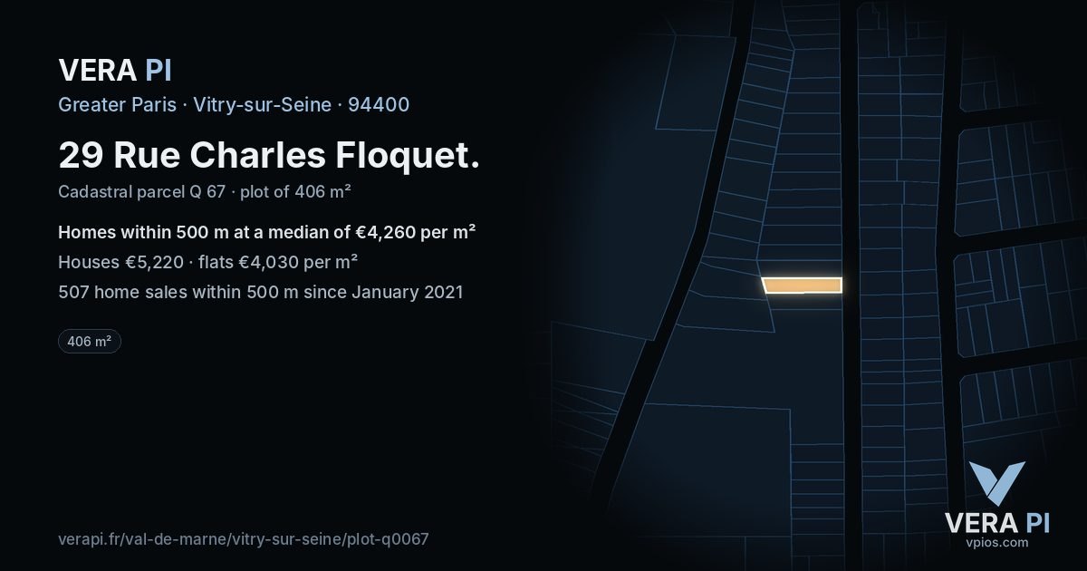 29 Rue Charles Floquet, Vitry-sur-Seine at night – the plot lit, the parcels around coloured by the prices near them