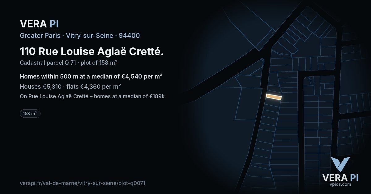 110 Rue Louise Aglaë Cretté, Vitry-sur-Seine at night – the plot lit, the parcels around coloured by the prices near them