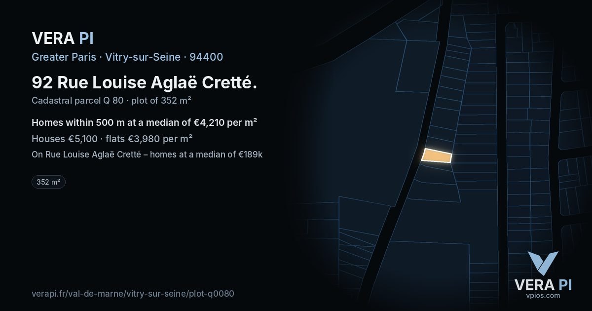 92 Rue Louise Aglaë Cretté, Vitry-sur-Seine at night – the plot lit, the parcels around coloured by the prices near them