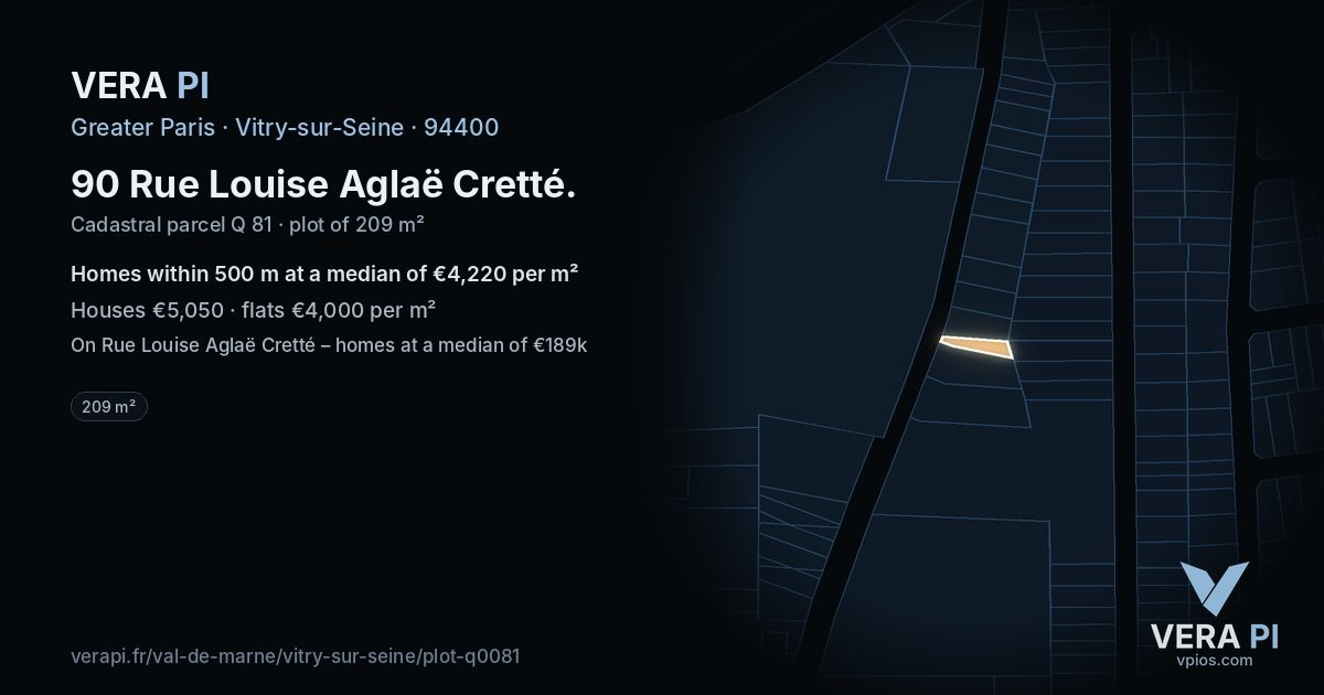 90 Rue Louise Aglaë Cretté, Vitry-sur-Seine at night – the plot lit, the parcels around coloured by the prices near them