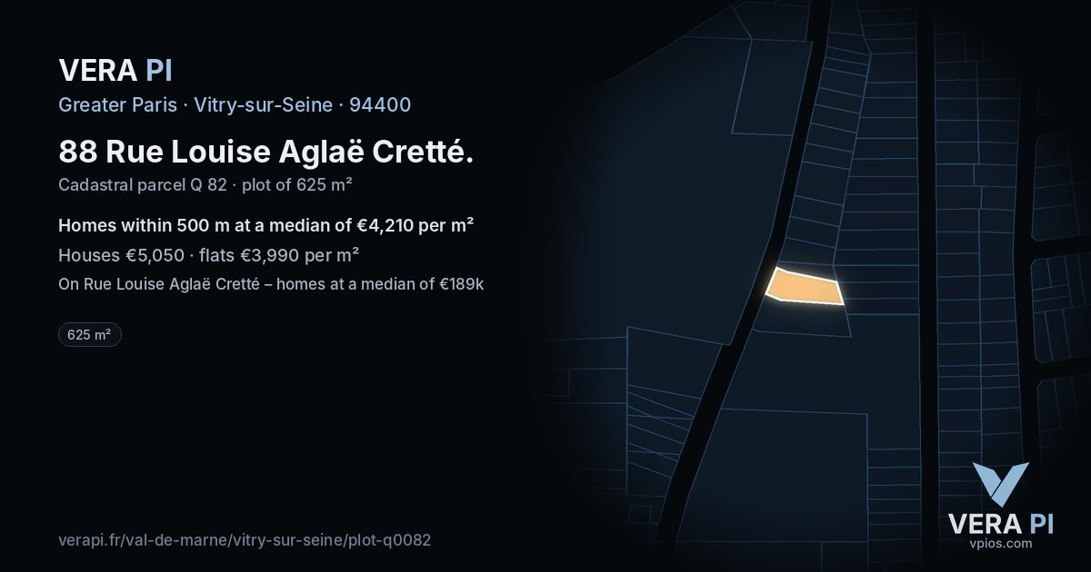 88 Rue Louise Aglaë Cretté, Vitry-sur-Seine at night – the plot lit, the parcels around coloured by the prices near them