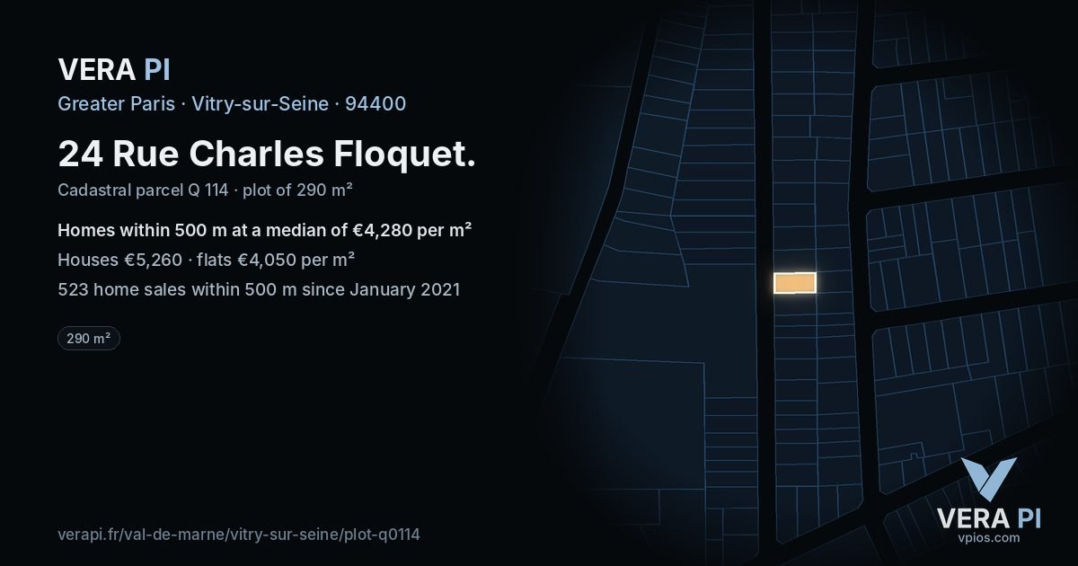 24 Rue Charles Floquet, Vitry-sur-Seine at night – the plot lit, the parcels around coloured by the prices near them