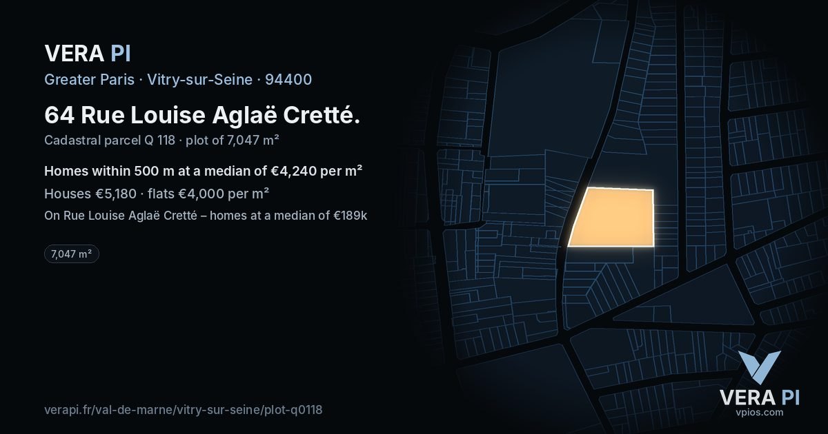 64 Rue Louise Aglaë Cretté, Vitry-sur-Seine at night – the plot lit, the parcels around coloured by the prices near them